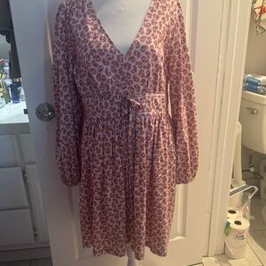 J. Crew Red Floral Long Sleeve Dress